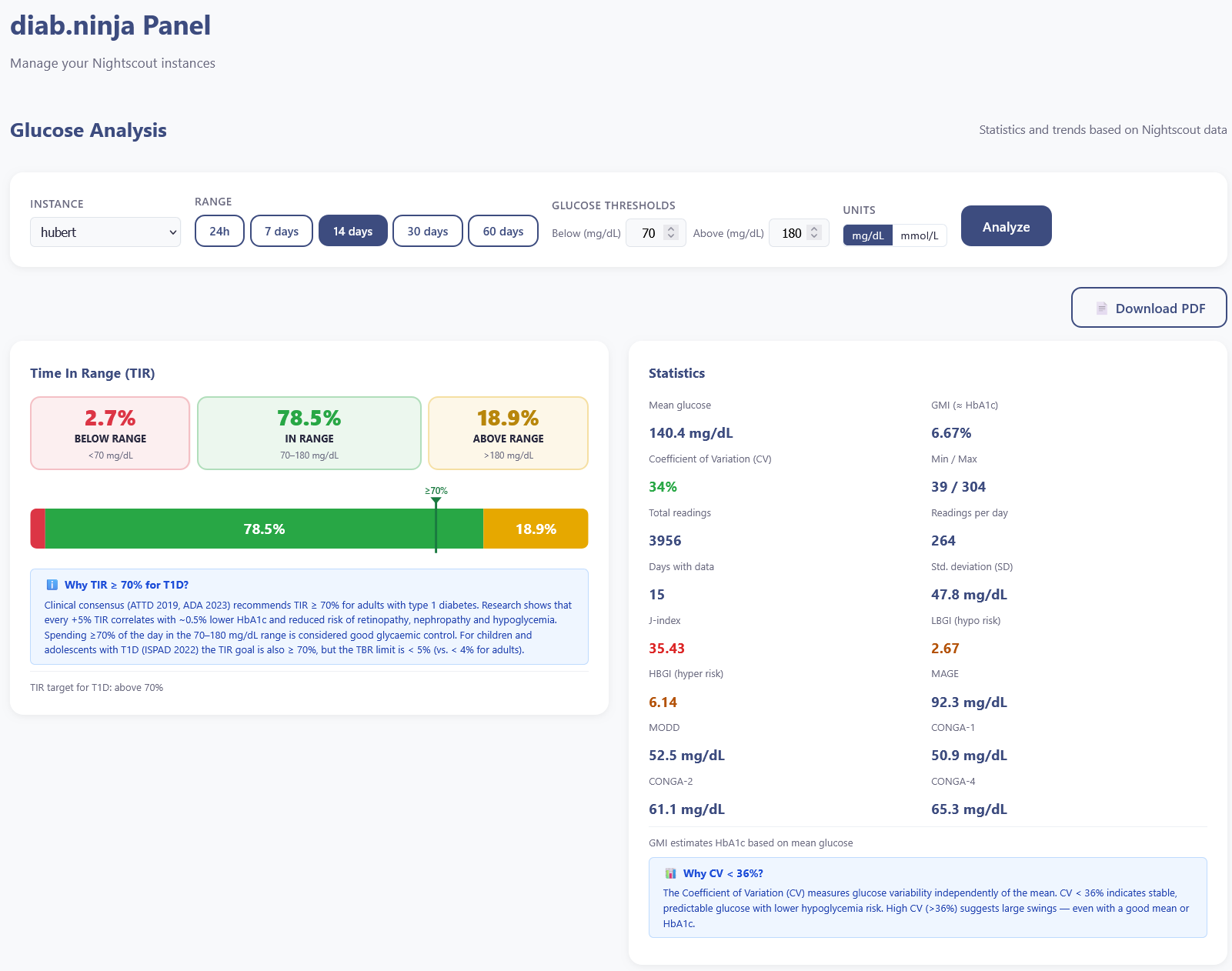 Analytical Features in the User Panel Nightscout