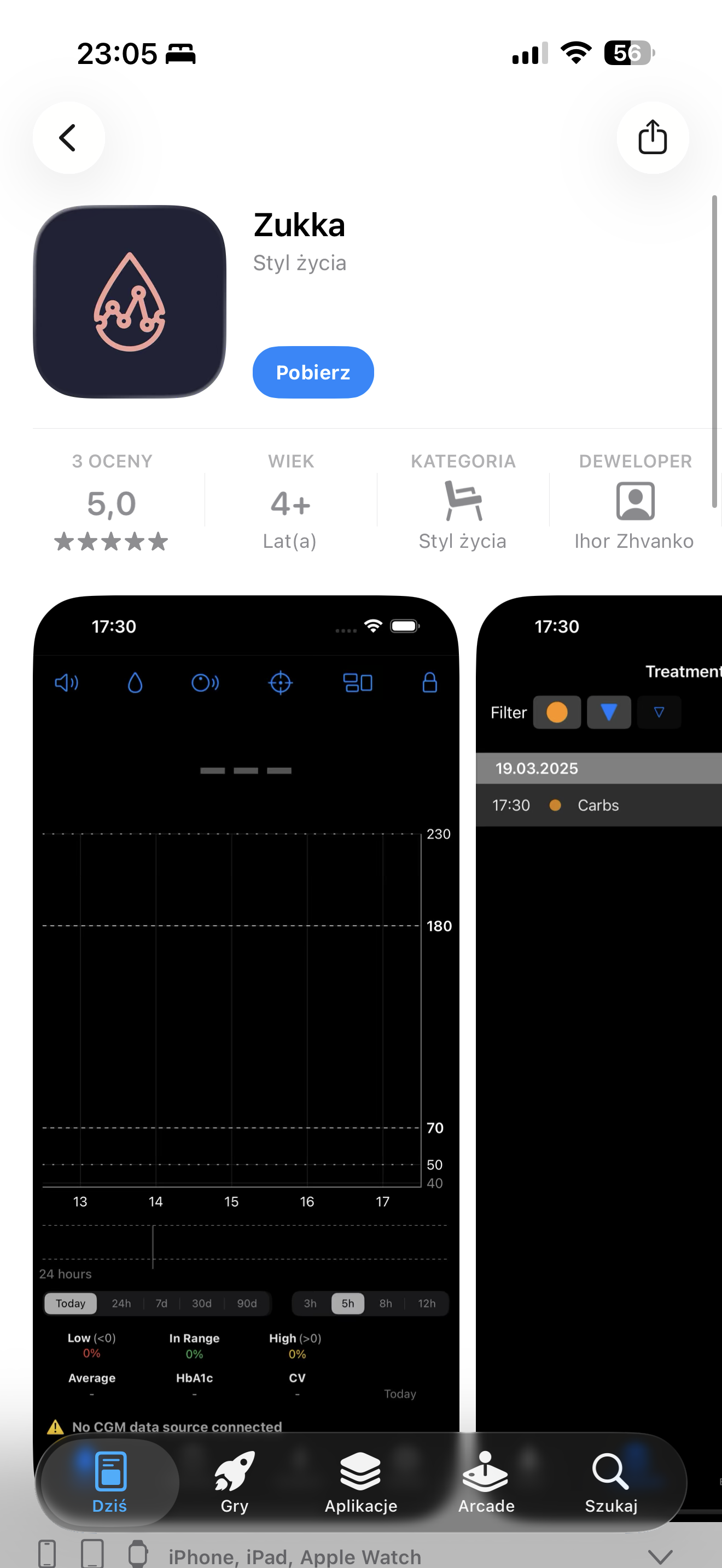 Zukka app in the App Store - free CGM app for iPhone based on xDrip4iOS, rating 5.0, developer Ihor Zhvanko