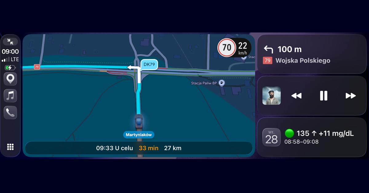 Cukier na desce rozdzielczej samochodu - Jak wyświetlić glikemię na Apple CarPlay